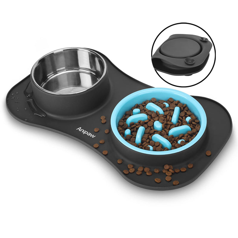 Anipaw Slow Feeder Dog Bowls 3 in 1 Stainless Steel Dog Food and Water Bowls with Non-Spill Non-Skid Silicone Mat to Slow Down Eating for Large Medium Small Breed Size Dogs and Cats - PawsPlanet Australia