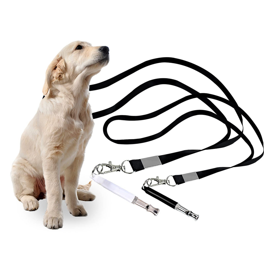 2PACKS Multifunctional Dog Whistle, Adjustable Ultrasonic Dog Whistle with Lanyard for Training Barking Stop and Recalling (Black+White) - PawsPlanet Australia