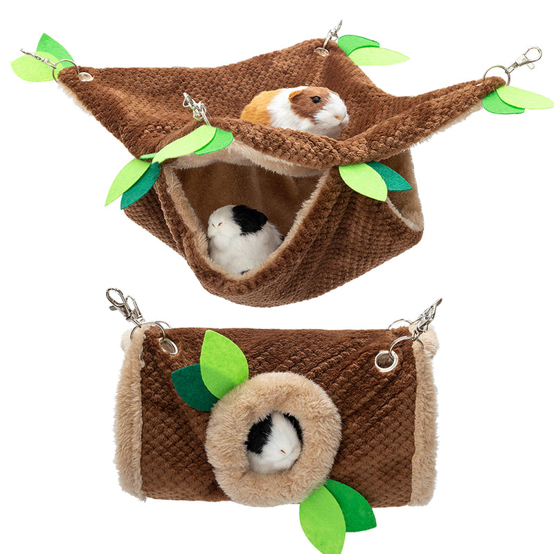 Small Animal Hammock - Hanging Hammock & Tunnel Hideout for GuineaPig Hamster Parrot Rat Chinchilla - Warm Swing Plush Cage Bed Washable Pet Hammock - PawsPlanet Australia