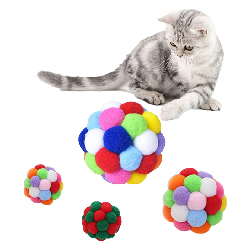 Cat Toy Balls with Bell, Colorful Soft Fuzzy Balls Built-in Bell for Cats, Chewing Toys Interactive Cat Toys for Indoor Cats and Kittens 4 Pack - PawsPlanet Australia