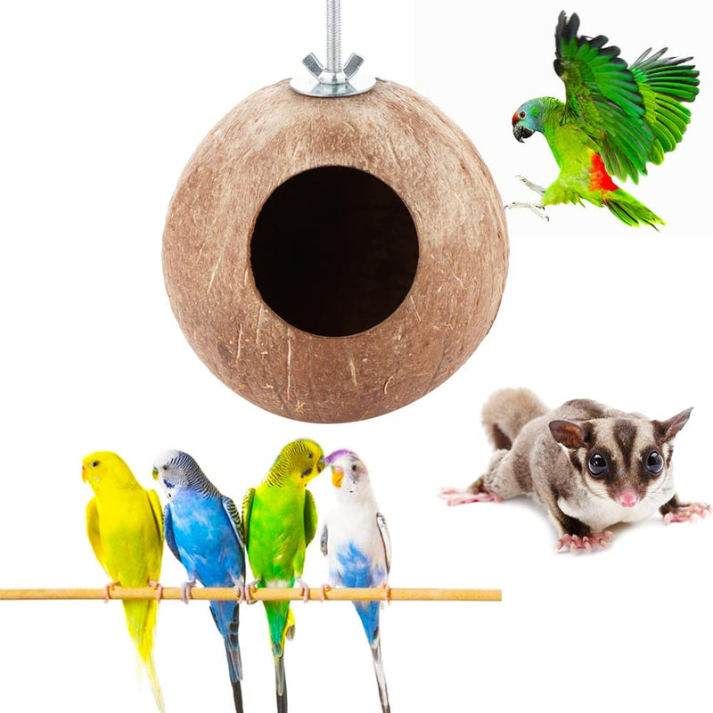 DQITJ Natural Coconut Shell Bird Nest House for Bird Cage Sugar Glider Hamster Gerbil Mice Rat - PawsPlanet Australia
