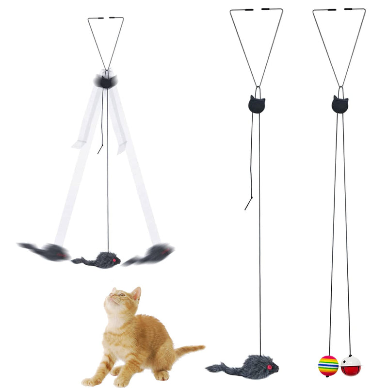 Mice Toys for Indoor Cats - 2 Pack Hanging Door Cat Toys - Retractable Cat Toy with Rope Mouse Bell Ball - Interactive Cat Teaser Toy for Indoor Kitten Play Chase Exercise - PawsPlanet Australia