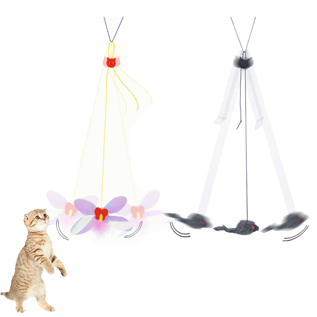 2 Pack Interactive Cat Feather Toys and Cat Dragonfly Toy, Retractable Cat Teaser Toy, Hanging Interactive Cat Toys for Indoor Cats Kitten Play Chase Exercise, for Hanging from Door, Window, Cat Cage - PawsPlanet Australia