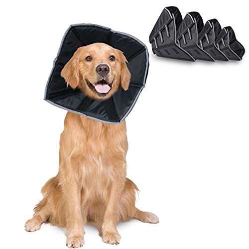 Dog Cone, Soft Pet Recovery Collar After Surgery, Reflective Strip Design & Adjustable Size, Protective Cone for Dogs to Prevent Pets from Touching Stitches, Wounds and Rashes Large Black - PawsPlanet Australia
