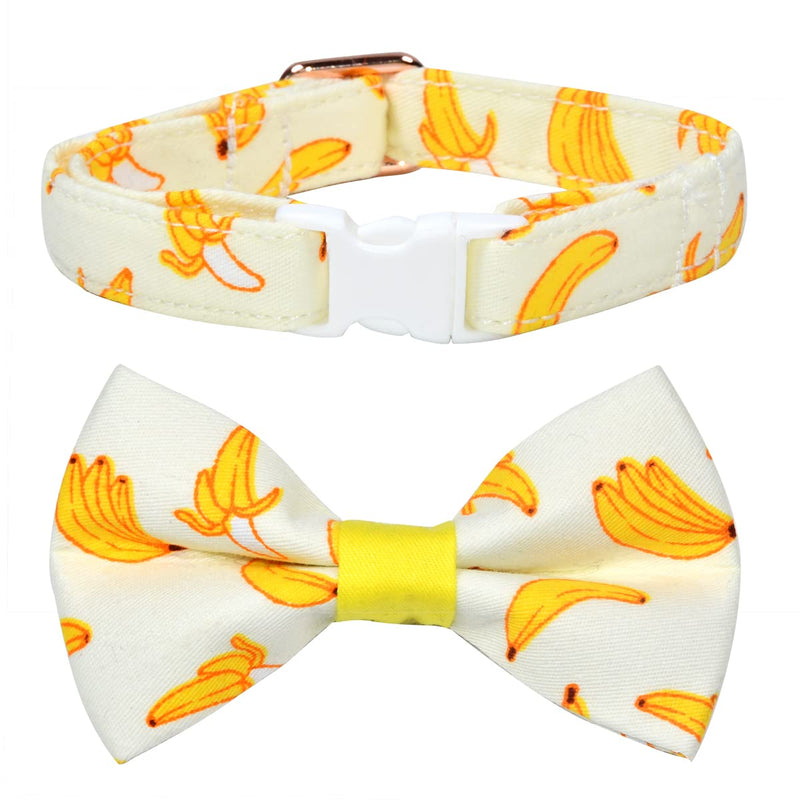 csspet Breakaway Collar Cat Bow Tie with Bell Pearl, Unique Fashion Design Safety Buckle Kitty Bowtie Collar 7 - 11" Banana - PawsPlanet Australia