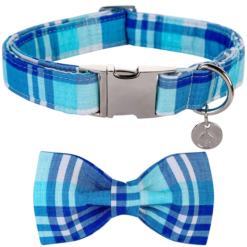 DOGWONG Cotton Dog Collar with Bow tie, Comfortable Durable Dog Collar for Small Medium Large Dog XS（Pack of 1） blue plaid - PawsPlanet Australia