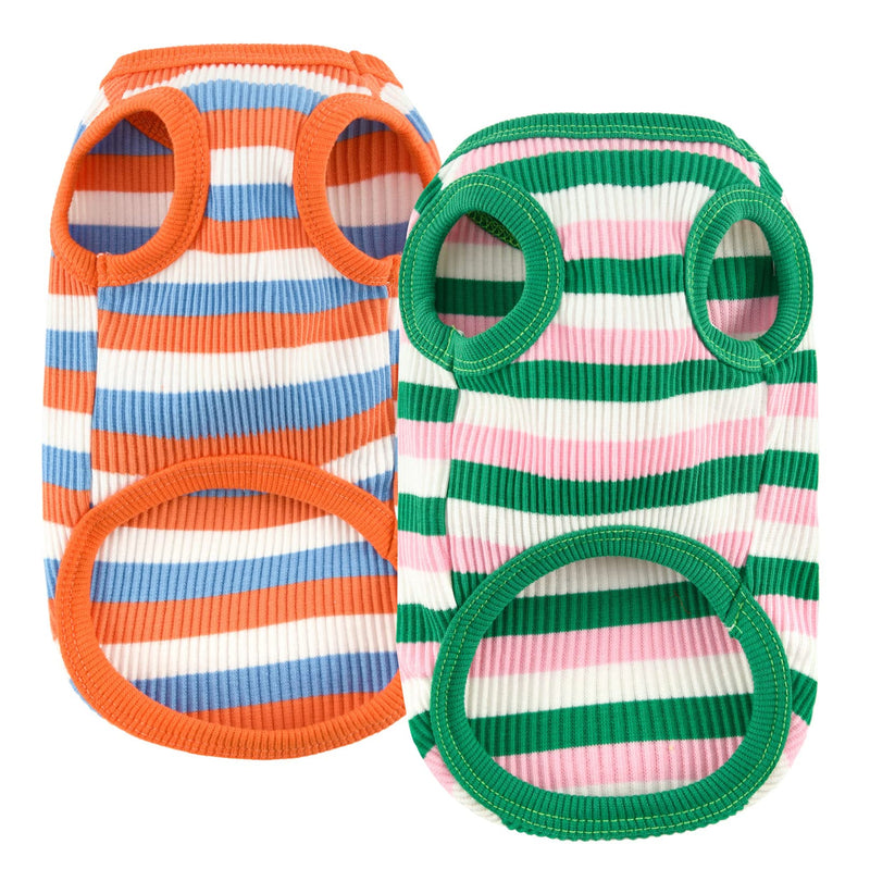 Loyanyy Cotton Dog Cat Summer Shirts 2 Pack Striped Dog Tee Shirt Stretchy Puppy Kitten Outfit Cooling Pet Apparel for Small Medium Dog 2 Pack Orange Green - PawsPlanet Australia