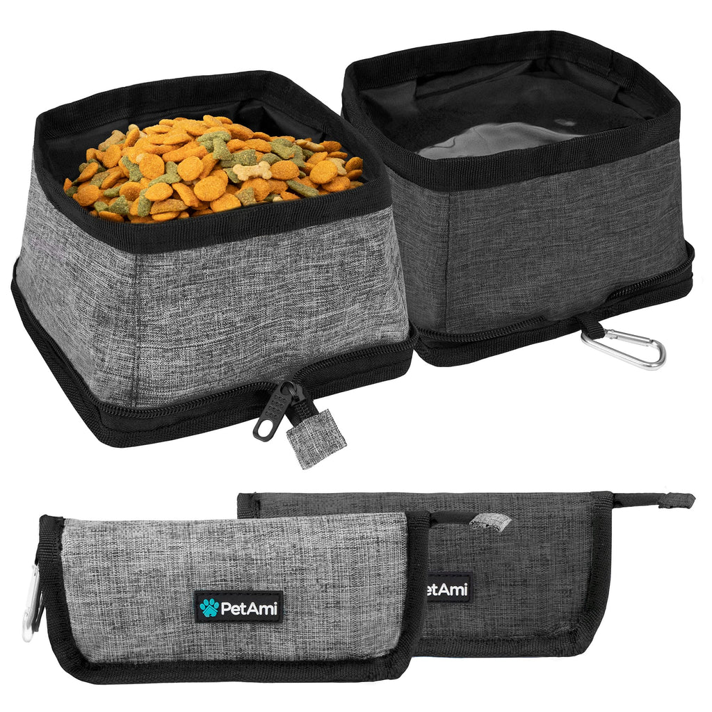 PetAmi Collapsible Dog Bowls 2 Pack, Travel Dog Bowls, Portable Water Bowl for Dog Puppy Cat Pet, Foldable Doggy Food Bowl for Traveling Hiking Camping Walking Outdoor Gear Accessories Gray - PawsPlanet Australia