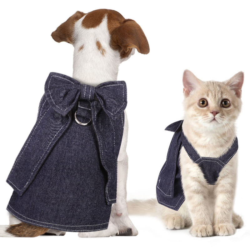 Dog Harness Shirt with Leash D Ring, No Pull Pet Vest for Small Dogs and Cats, Soft and Comfy Escape Proof Puppy Skirt with Cute Bow for Walking Outdoor, Summer Dog Denim Clothes Outfits X-Large - PawsPlanet Australia