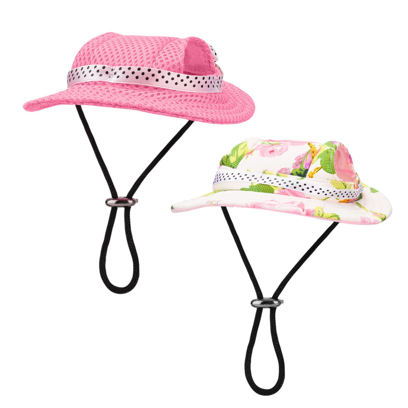 Yikeyo Small Dog Sun Hat Round Caps Dog Visors Puppy Dog Hat (Pink+White, Medium) Flower+Pink - PawsPlanet Australia