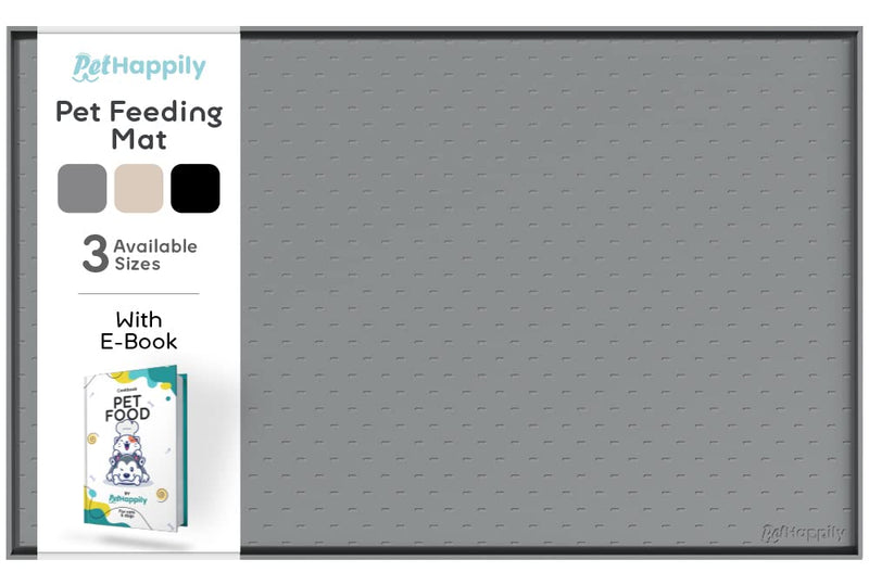 PETHAPPILY Dog Food Mat - Raised Edges Dog Mat for Food and Water Prevent Spill, Waterproof Cat Food Mat Protect Floors, Easy Clean Dog Bowl Mats for Food and Water, Silicone Pet Food Mat with E-Book 18.5" x 11.5" Gray - PawsPlanet Australia