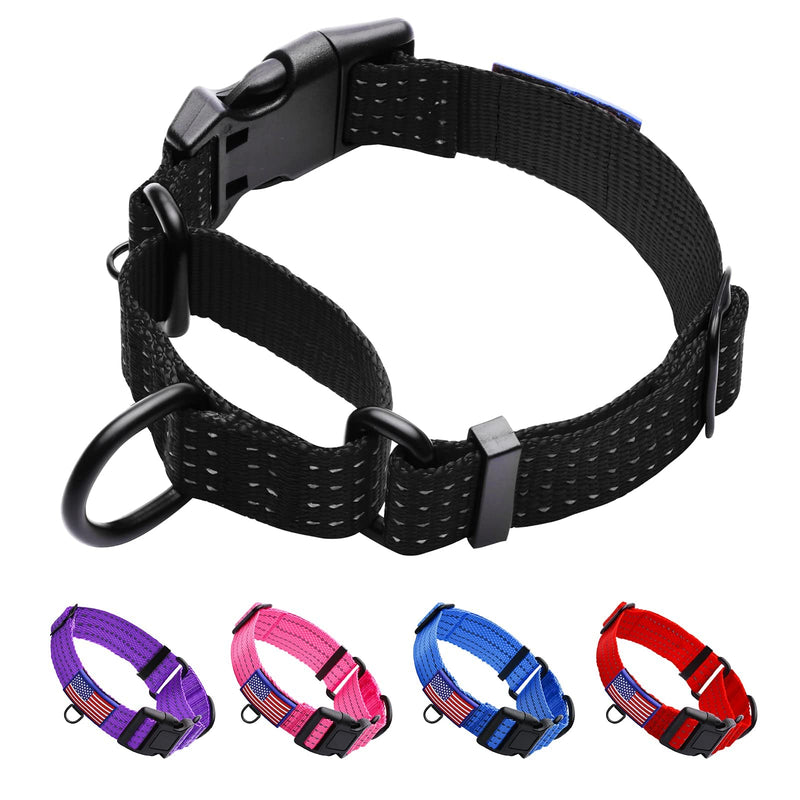 LUCKYDC Martingale Collar for Training Dogs. Adjustable Reflective Collars with Buckle-USA Flag- NO Pull-Prevents Slipping Out, for Medium Large XL Dogs. Helps with Strong pullers(L, Black) - PawsPlanet Australia