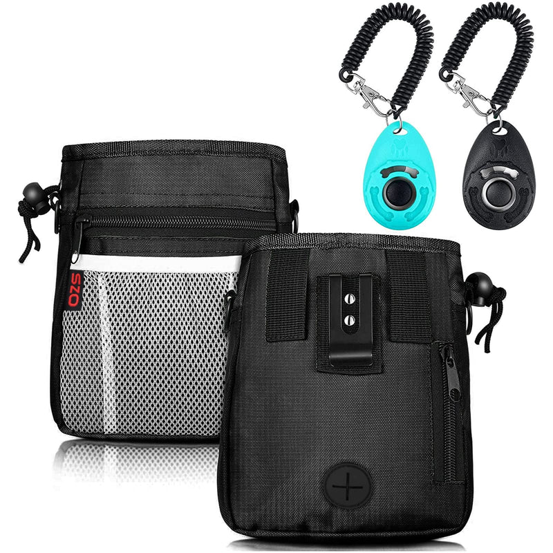 Dog Treat Pouch - 3 Ways to Wear Treat Pouches for Pet Training and 2 Pieces Clicker Taining for Dogs, Dog Training Treat Pouch Bag with Waist Belt Shoulder Strap - Black - PawsPlanet Australia