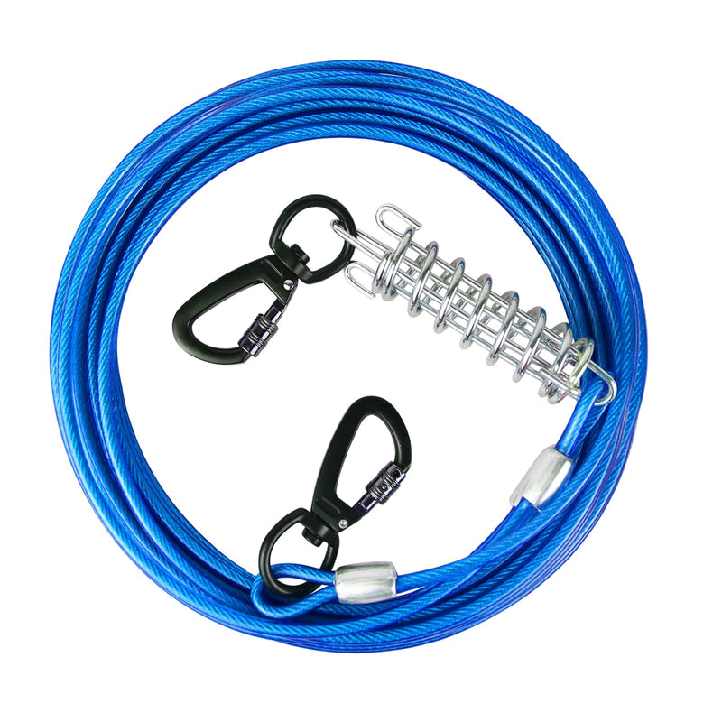 HaiYUAN Dog Tie Out Cable 10/15/20/25/30 FT Dog Runner for Yard Steel Wire Dog Cable with Durable Superior Clips Blue Dog Chains Heavy Duty for Outside Hold Large Dogs Up to 165 lbs 25FT - PawsPlanet Australia