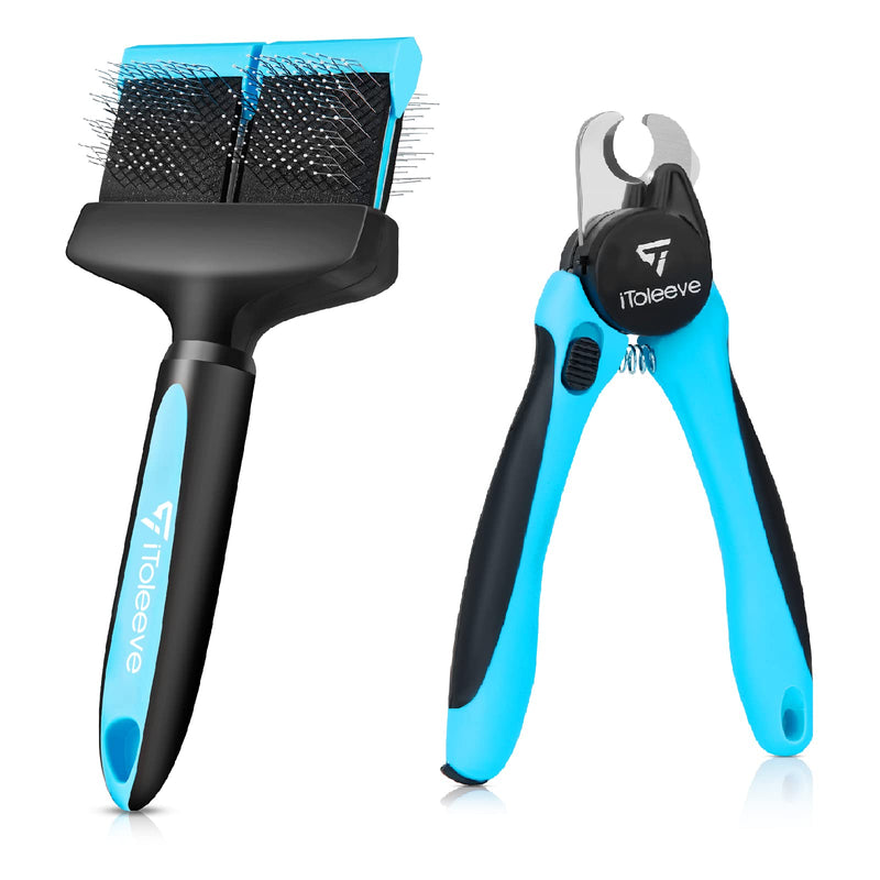 iToleeve LED Dog Nail Clipper with Light and Safety Guard, Illuminates Cats & Dogs Nails, Slicker Brush for Dogs, Dual Flexible Brush Follows the Natural Contours of the Body, Gently Removes Undercoat - PawsPlanet Australia