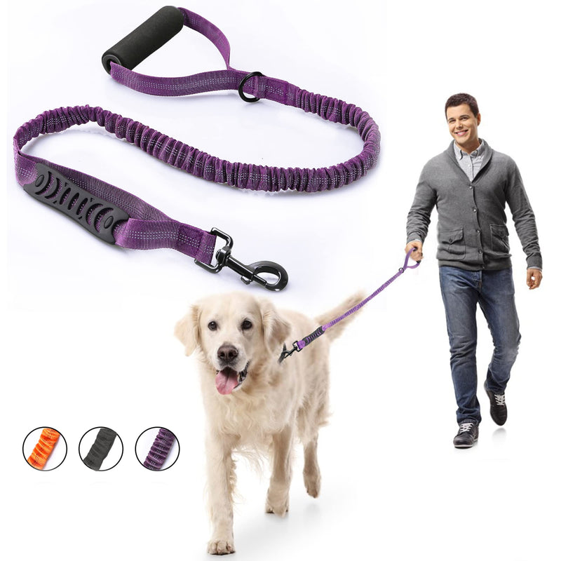 Soft Handle Leash,4-6FT Dog Bungee Leash,Heavy Duty Elastic Bungee Dog Leash,Reflective Nylon Training Leash with Soft Double Handle Padded,Suitable for Medium and Large Dogs (Purple, 4-6FT) Purple - PawsPlanet Australia