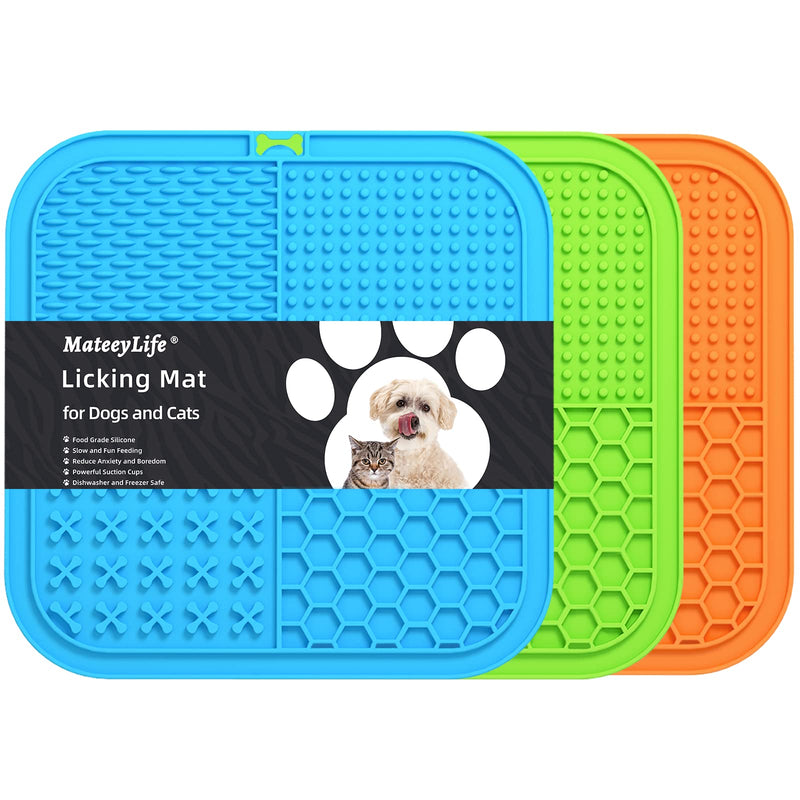MateeyLife 3PCS Large Licking Mat for Dogs and Cats, Lick Mats with Suction Cups for Dog Anxiety Relief, Cat Lick Pad, Dog Enrichment Toys for Boredom Reducer, Dog Treat Mat for Bathing Grooming. Blue&Green&Orange - PawsPlanet Australia