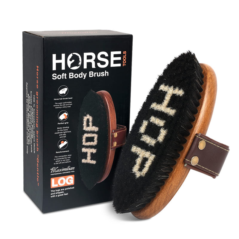 MAXIMILIAN World Class Handmade Equine Soft Body Horse Brush. Professional Equine Grooming Tools. Effortlessly Removes Dirt and Loose Hair from Your Horses Coat.‚Ä¶ Black and White - PawsPlanet Australia