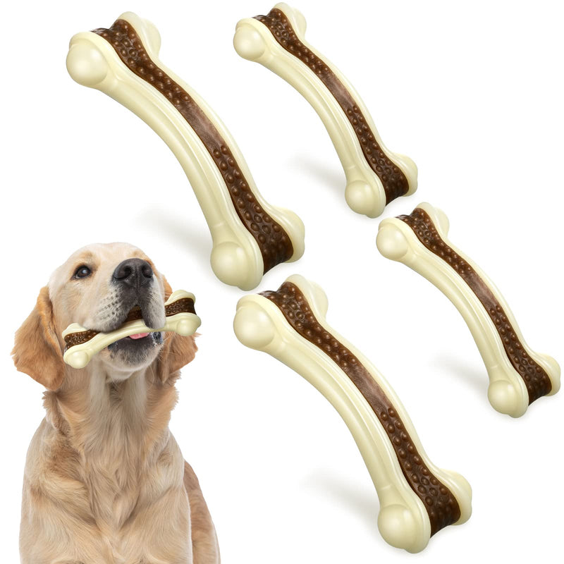 Sosation 4 Pieces Dog Chew Toys for Aggressive Chewers, Beef Flavor Dog Chew Bones Nylon Dog Toys Indestructible Dog Teething Toys Dog Bone Toys for Medium Large Dogs - PawsPlanet Australia
