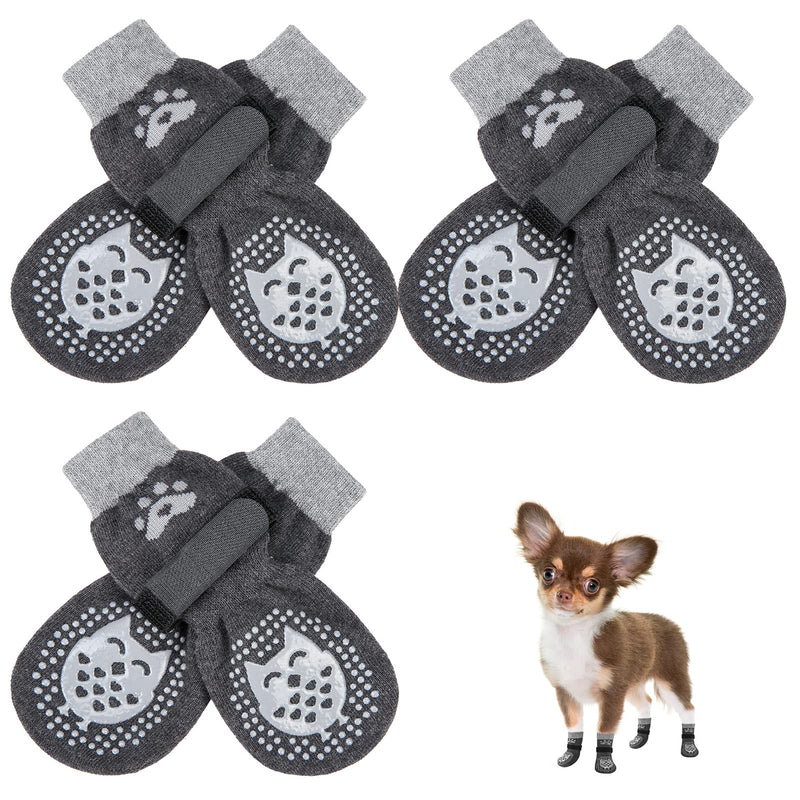SCENEREAL Double Side Anti-Slip Dog Socks with Adjustable Straps, Non-Slip Dogs Sock for Hardwood Floors to Stop Licking Paws, Slipping, Paw Protectors for Small Medium Large Dogs Dark Grey Owl XS(Pack of 6) - PawsPlanet Australia