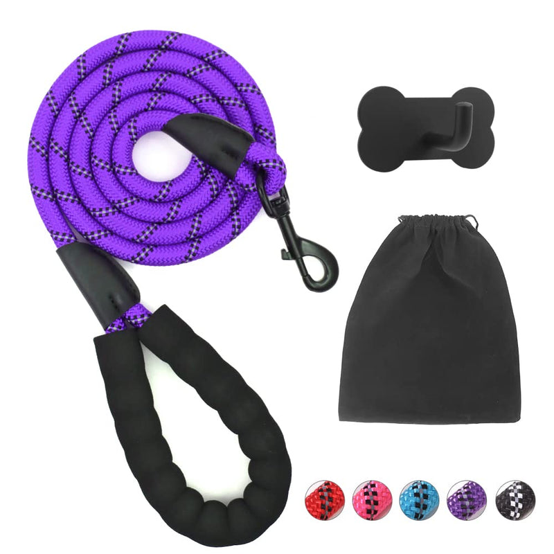 Rttochfy Dog Leash with Padded Handle, 5FT Leather Cover & Organizer, Heavy Duty Reflective Leash for Small Medium Large Dogs, Puppy Leash for Outside Walking & Running (1/2'' x 5 FT, Purple) L (1/2'' x 5 FT) - PawsPlanet Australia