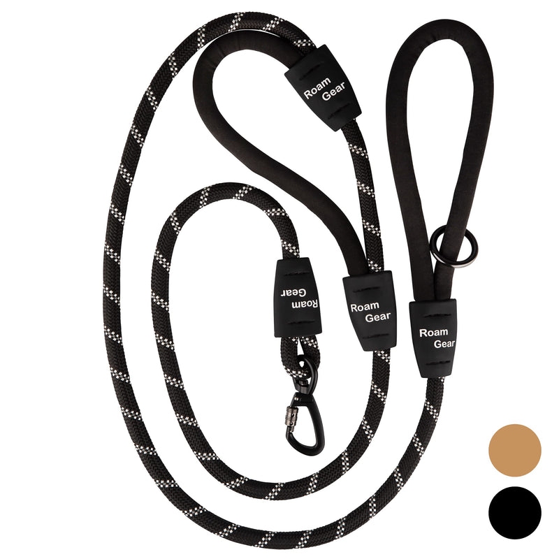 Roam Gear Extra Padded Double Handles, 6ft Long Heavy Duty Reflective Dog Leash with 360 Degree Spring-Loaded Carabiner Hook, Secure Silicone Clamps & O-Ring - Premium Dog Leash for Medium, Large Dogs Black - PawsPlanet Australia