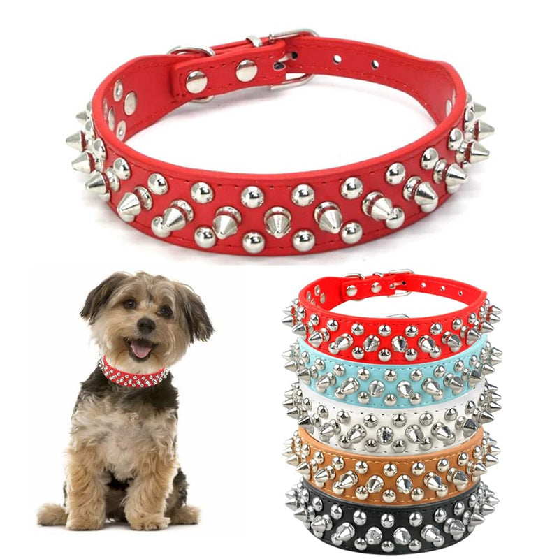 Hotlion Spiked Dog Collar Adjustable PU Leather Studded Rivet Cat Dog Collars for Puppy Kitten Animal Small Medium Large Pets Red S Small (Neck 10.6"-13") - PawsPlanet Australia