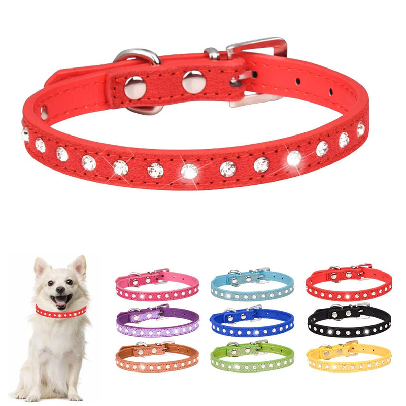 Hotlion Rhinestone Dog Collar Cute Crystal Diamond Cat Collar Soft Suede Leather Kitten Puppy Collars for Small Medium Pets Red XS X-Small (Neck 7.9"-10.2") - PawsPlanet Australia