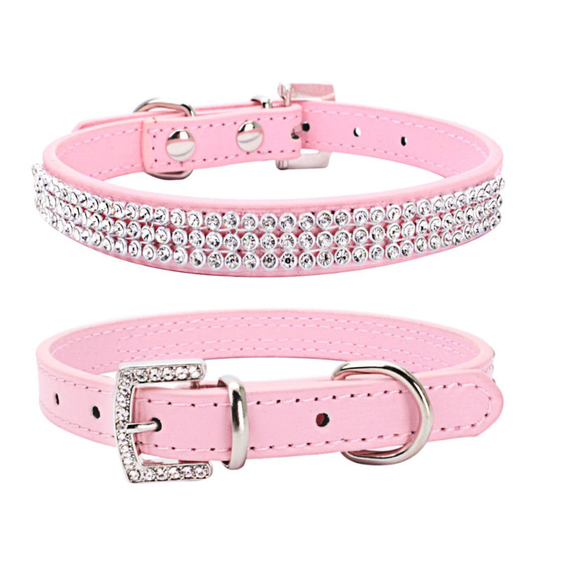 Serijoars Puppy Collar Cute Dazzling Sparkling Elegant Fancy PU Leather Bling Rhinestone Crystal Jeweled Pet Cat Dog Collar (S, Pink) S - PawsPlanet Australia