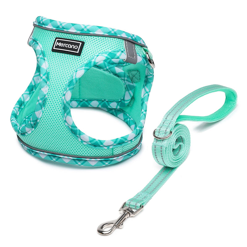 Mercano Soft Mesh Dog Harness and Leash Set, No-Chock Step-in Reflective Breathable Lightweight Easy Walk Escape Proof Vest Harnesses with Safety Buckle for Small Medium Dogs, Cats (Light Green, XXS) XX-Small Light Green - PawsPlanet Australia