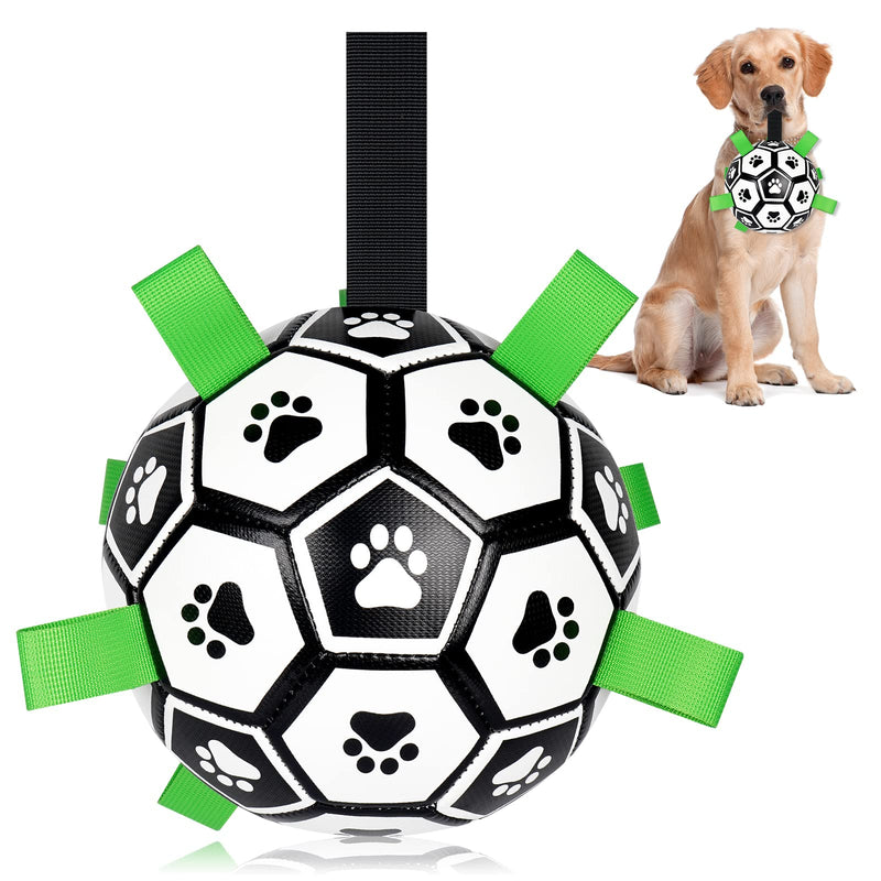 Dog Toys Soccer Ball with Straps, World Cup Interactive Dogs Toys for Tug of War, Yard Game Toy, Dog Water Toy for Small & Medium Dogs Puppy Birthday Gifts Outdoor Jolly Ball Boredom Buster (6 Inch) 6 inch - PawsPlanet Australia