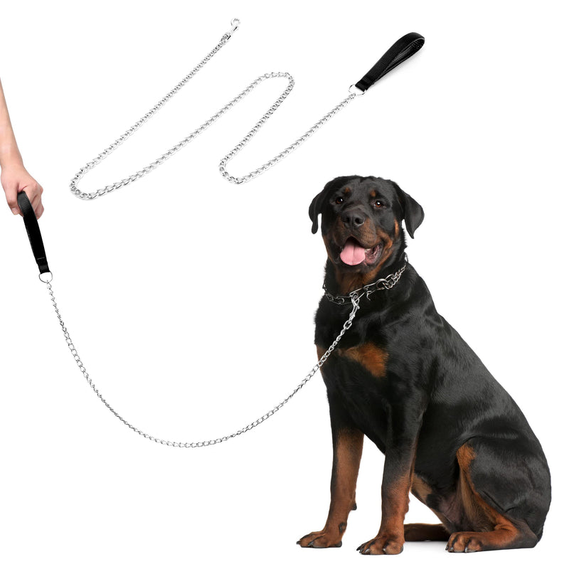 Jumpress Heavy Duty Chain Dog Leash for Medium Large Dogs, Chew Proof Metal Dog Lead with Soft Padded Handle, Classic Black 4FT Dog Leash 3.0mm * 4 foot - PawsPlanet Australia