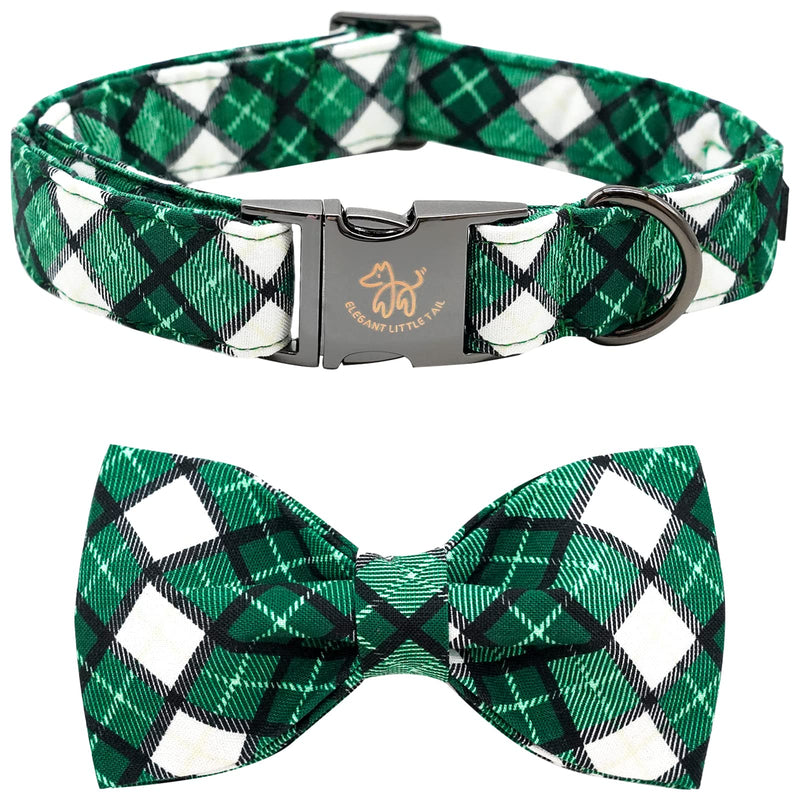 Elegant little tail St. Patrick's Day Dog Collar, Dog Collar with Bow, Green Grid Dog Collar Pet Gift Dog Bowtie Adjustable Dog Collar for Small Dogs Small (Pack of 1) A: Green Grid - PawsPlanet Australia