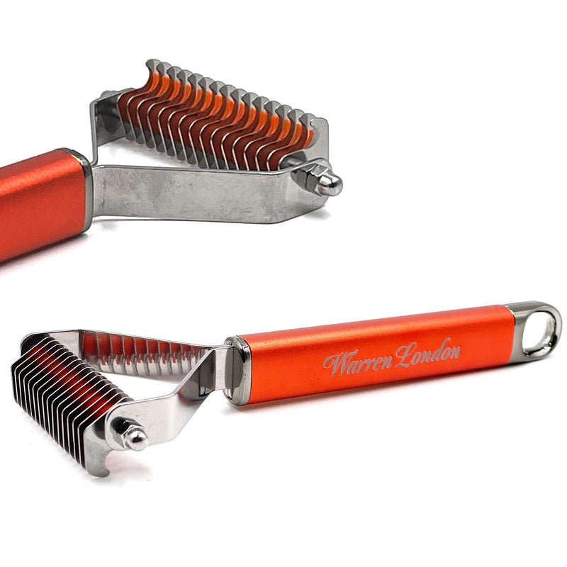 Warren London Dematting Rake Dog Brush for Dematting & Shedding | Premium Undercoat Rake for Dogs | Cat Brush for Long Haired Cats Deshedding Tool | Skin Friendly Rounded Edge Dematting Tool for Dogs | Ergonomic Handle - PawsPlanet Australia