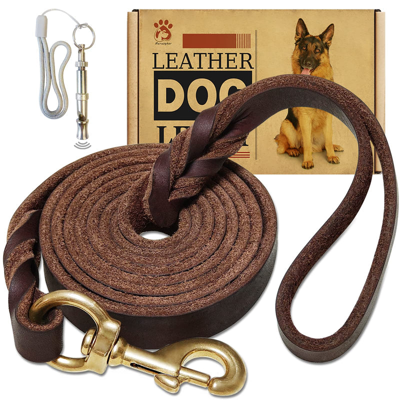 Leather Dog Leash 6ft x 3/4 inch,Strong Heavy Duty Genuine Leather Braided Dog Training Leash, Soft and Comfortable Leather Leash for Large Dogs, Medium Small Dogs (Brown) brown - PawsPlanet Australia