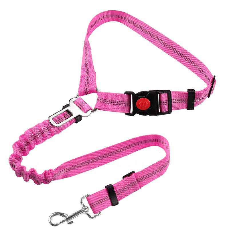 YAOHDAO Dog Seat Belt Harness for Car, Restraint Adjustable with Elastic Bungee Buffer Headrest for Vehicle, 360° Swivel Carabiner Nylon Pet Safety Seat Belts Heavy Duty Car Harness for Dogs Rosy Red - PawsPlanet Australia