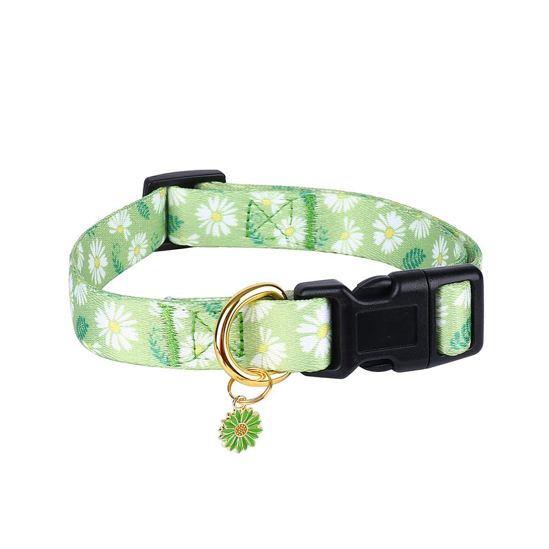 Cotton Handmade Dog Collar for Small Medium Large Dogs,Green Daisy with Pendant Cute Dog Collars,Ideal for Girl Dogs Boy Dogs (Medium) Green - PawsPlanet Australia