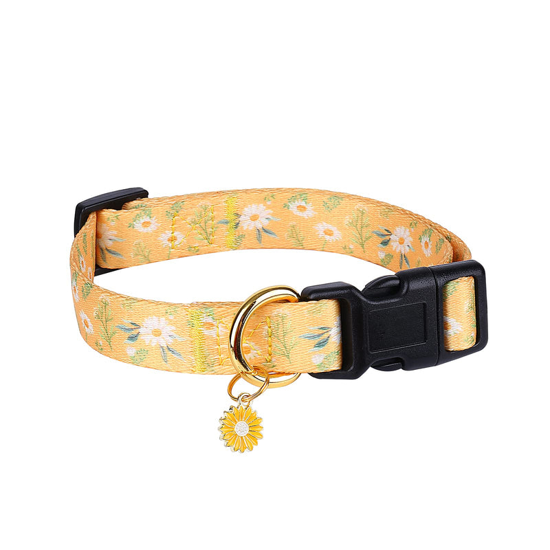 Cotton Handmade Dog Collar for Small Medium Large Dogs,Yellow Daisy with Pendant Cute Dog Collars,Ideal for Girl Dogs Boy Dogs (Medium) Yellow - PawsPlanet Australia