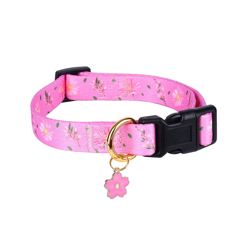 Cotton Handmade Dog Collar for Small Medium Large Dogs,Pink Flowers with Pendant Cute Dog Collars,Ideal for Girl Dogs Boy Dogs (Small) Pink S - PawsPlanet Australia