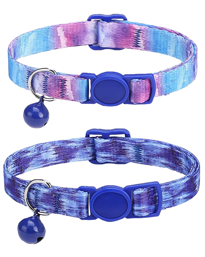 SOLMOONY Cute Cat Collar for Girl Boy,Colorful Breakaway Cat Collars with Bell 2 Pack，Adjustable Printed Nylon with Safety Buckles Kitten Collar (Starry Sky) Starry Sky - PawsPlanet Australia