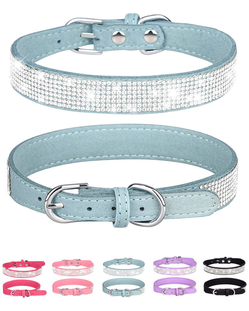 Petank Dog Collar for Small Medium Large Dogs，Small Dog Collar for Female Dogs, Bling Girl Dog Collars, Pink Dog Collar, Rhinestone Puppy Collars (S, Light Blue) S - PawsPlanet Australia