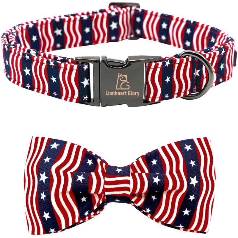 Lionheart glory American Flag Dog Collar, 4 of July Dog Bow Collar Heavy Duty Adjustable Patriotic Dog Collar with Bowtie for Medium Dogs Pet Gift Medium (Pack of 1） A:American flag - PawsPlanet Australia