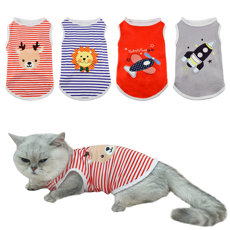 ShuRung 4 Pack Dog Shirts Dog Tank Tops Cute Pattern Cat Dog Summer Vest Shirt Dog Stripe Sleeveless T-Shirt Pet Soft Breathable Clothes for Cats Small Medium Dogs S - PawsPlanet Australia