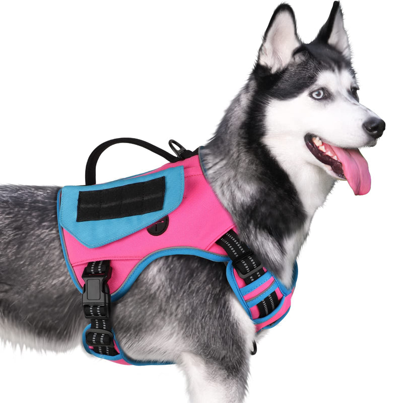 WINGOIN 2023 Upgraded Tactical Dog Harness for Large Dogs, No Pull Adjustable Harness with Handle and 2 Pockets, Reflective Military Service Dog Vest Harness for Training Walking Hiking (Pink,L) 1Pink & Blue - PawsPlanet Australia
