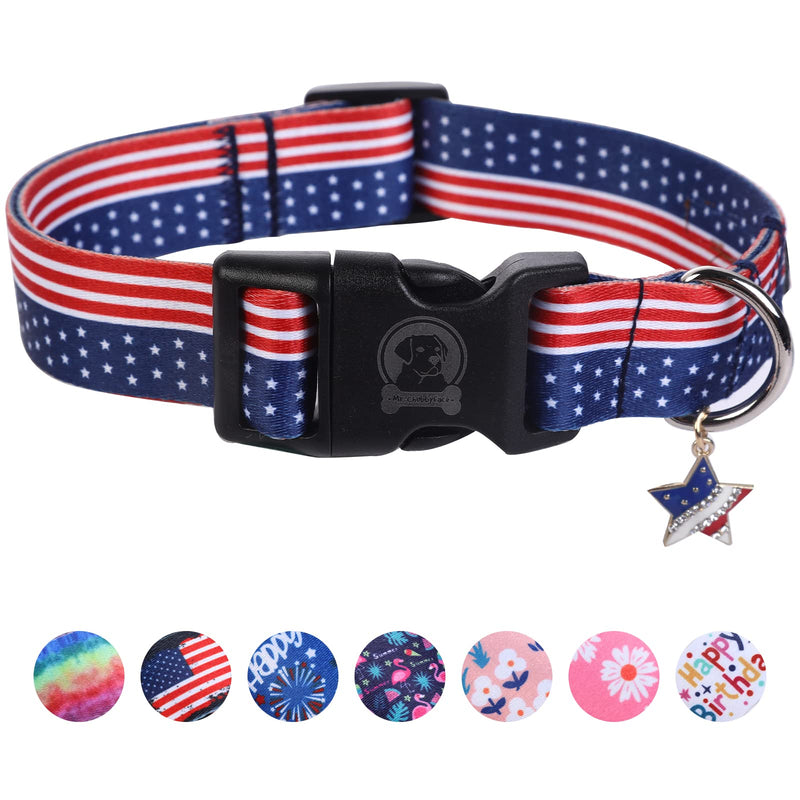 MR. CHUBBYFACE American Flag 4th of July Dog Collar Adjustable Pet Collar Independence Day Collar Red White and Blue Designer Pattern for Small Medium Large Dogs L - PawsPlanet Australia