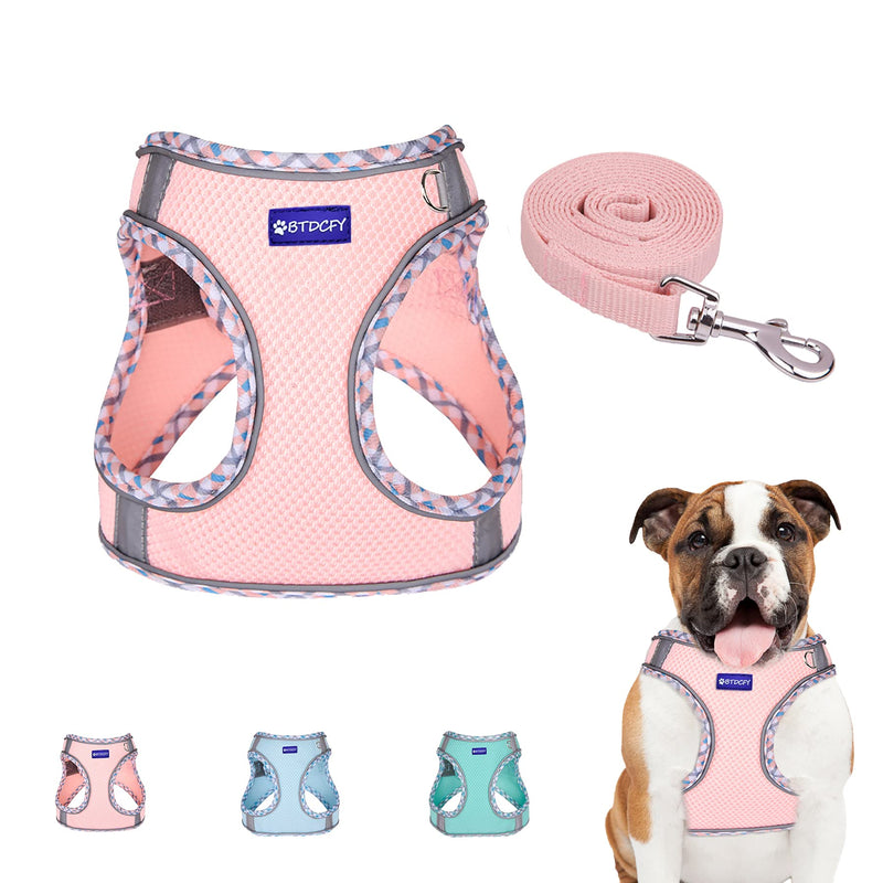 BTDCFY Step in Mesh Dog Harness and Leash Set Breathable Air Mesh Reflective Escape Proof Dog Harness Vest No Choke Lightweight Mesh Dog Harness XS(neck:9.5"-10.5",chest:11.5"-13.5") Pink - PawsPlanet Australia