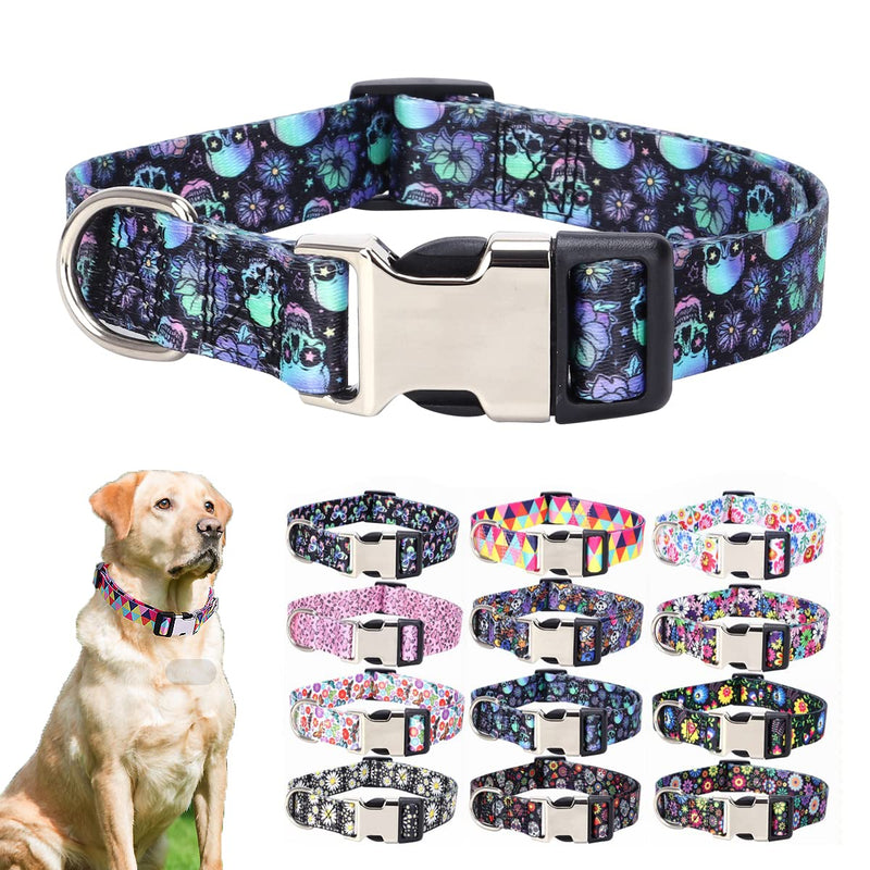 Cute Dog Collar for XS Small Medium Large Dogs, Soft Nylon Pet Collar,3D Print Multicolor Patterns Collars Adjustable for Dogs Girl Boy Puppy Walking Running Training (Luminous Skull L) 4 L for Neck 15-22" - PawsPlanet Australia