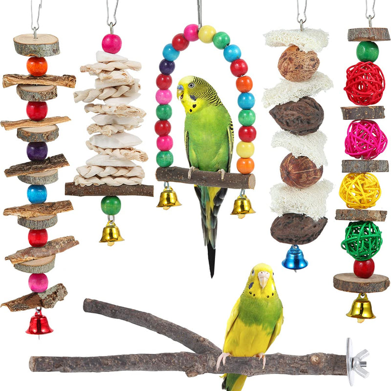 Bird Perch Bird Toys Parakeet Toys,6 Pack Bird Cage Accessories Wooden Chew Toys Perch Stand for Parrot Conure Cockatiel Lovebird Parrotlet Budgie Finches and Other Small to Medium Sized Birds - PawsPlanet Australia