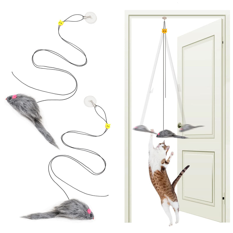 MintCat 2 Pack Hanging Cat Toy Interactive Cat Toys for Indoor Cats Self-Play, Independent Play Cat Mouse Toys, Bouncy Cat Feather Teaser Toys, Kitten Toys for Cat Exercise Chase, Stick on Doorframe - PawsPlanet Australia