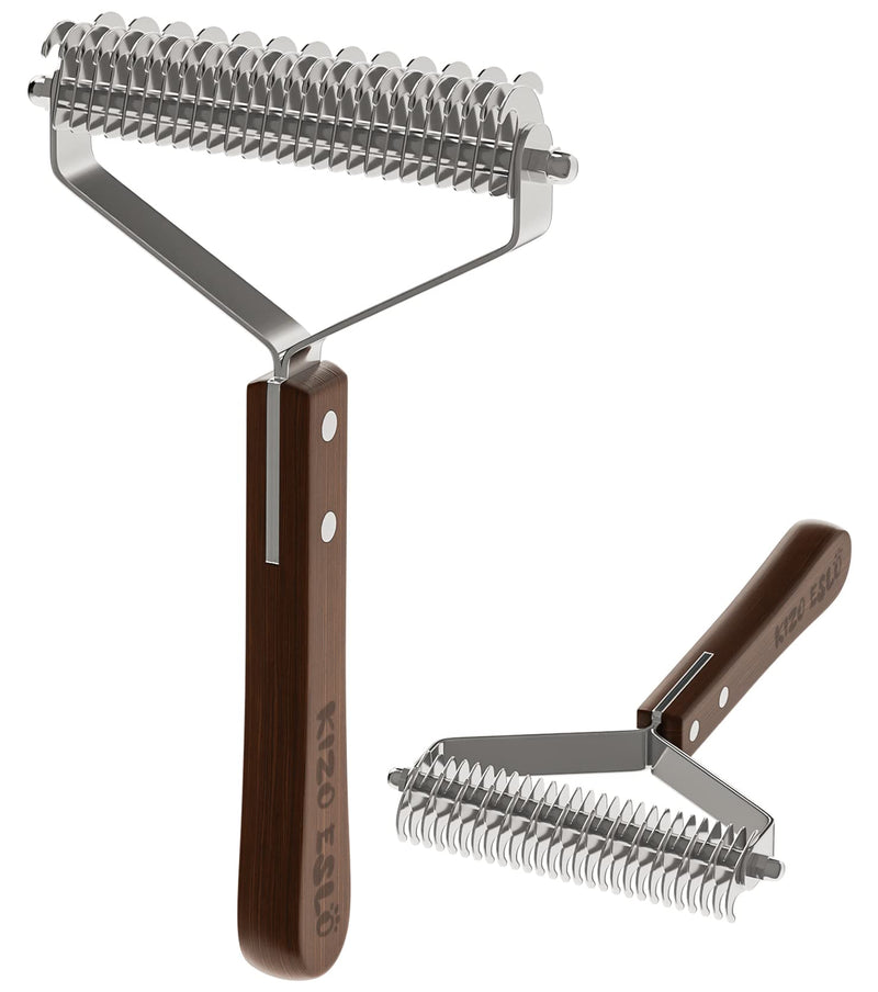 Dog Brush for Shedding for Large Medium Dog, Double Side Coat Rake Deshedding Brush 13-27 Blade, Quickly Demat and Detangle Pet Undercoat Rake, Grooming Tools for dogs and cats, High-grade Wood Handle - PawsPlanet Australia